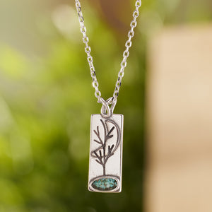 Sterling Silver Turquoise Moon Tree Necklace