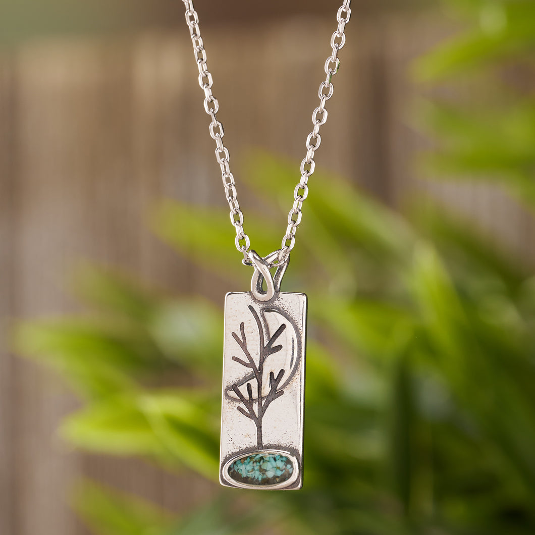 Sterling Silver Turquoise Moon Tree Necklace