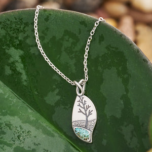 Sterling Silver Turquoise Leaf Tree Necklace