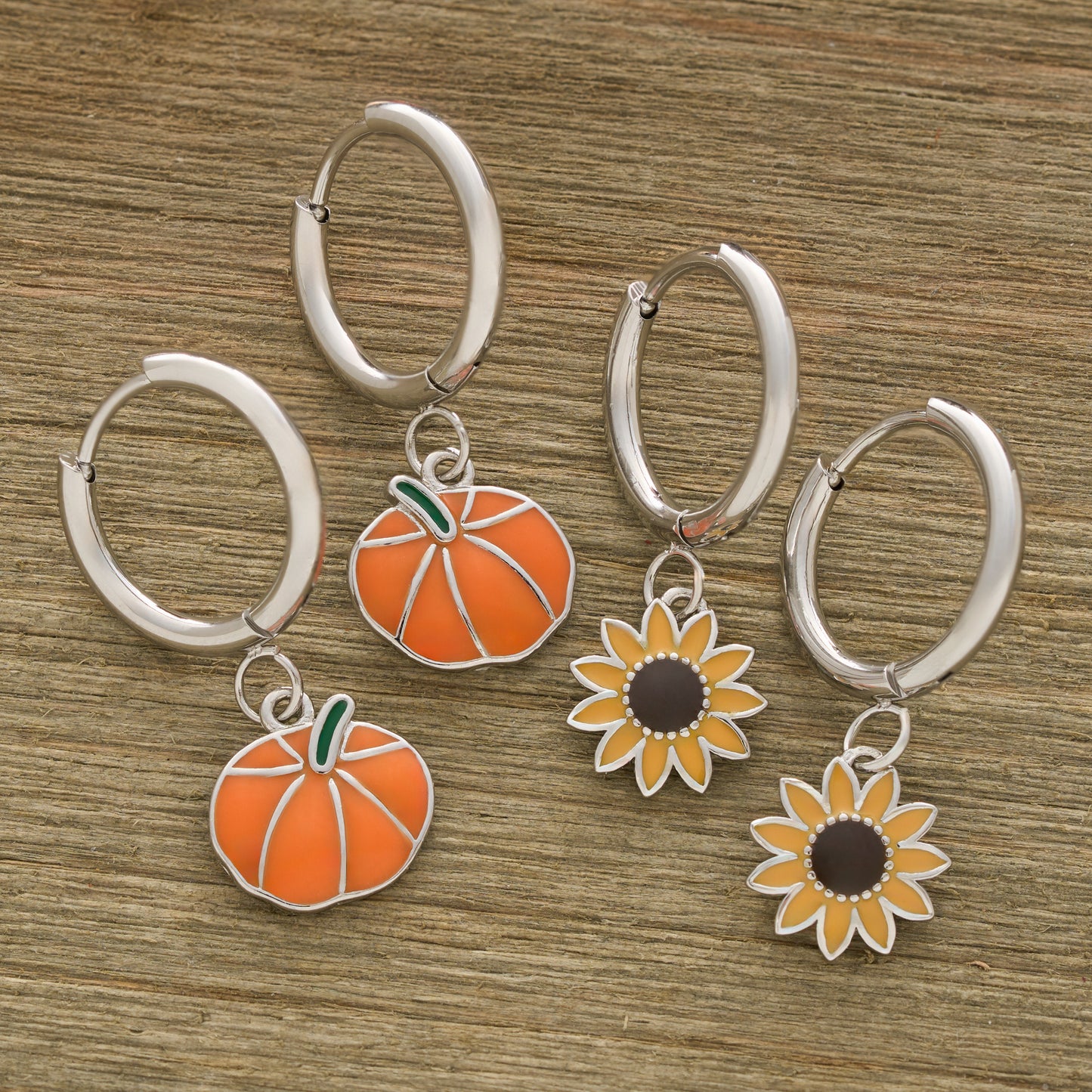 Little Sunflower and Pumpkin Hoop Earrings Bundle