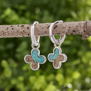 Turquoise and Sand Flower Hoop Earrings
