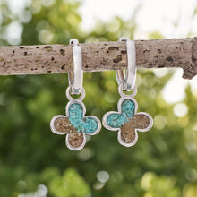 Load image into Gallery viewer, Turquoise and Sand Flower Hoop Earrings