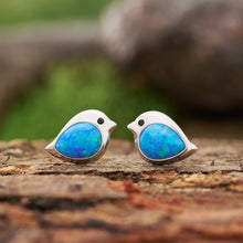 Load image into Gallery viewer, Sterling Silver Blue Opal Birdie Studs