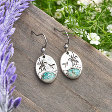 Load image into Gallery viewer, Turquoise Hummingbird Flower Earrings