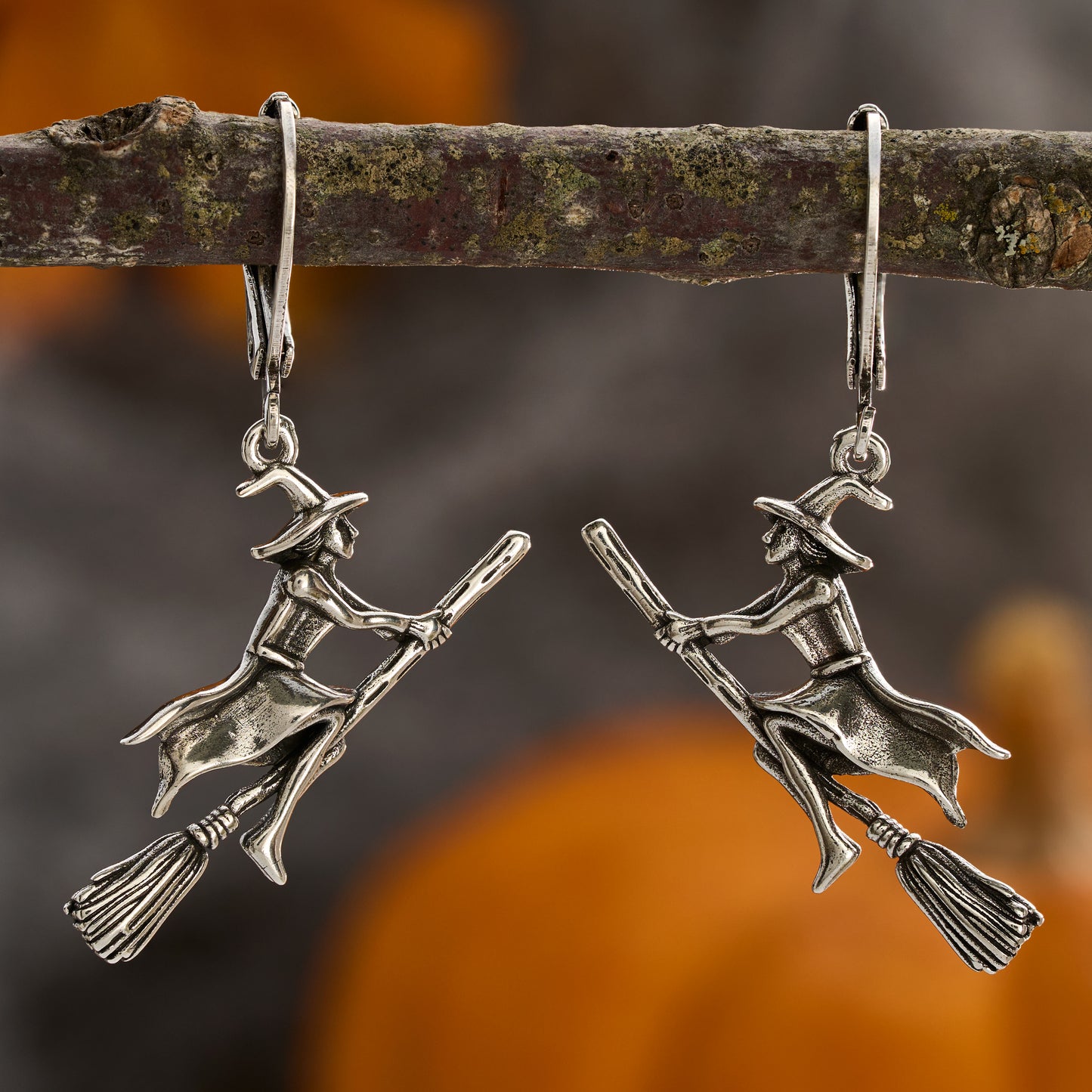 Leverback Vintage Flying Witch Earrings