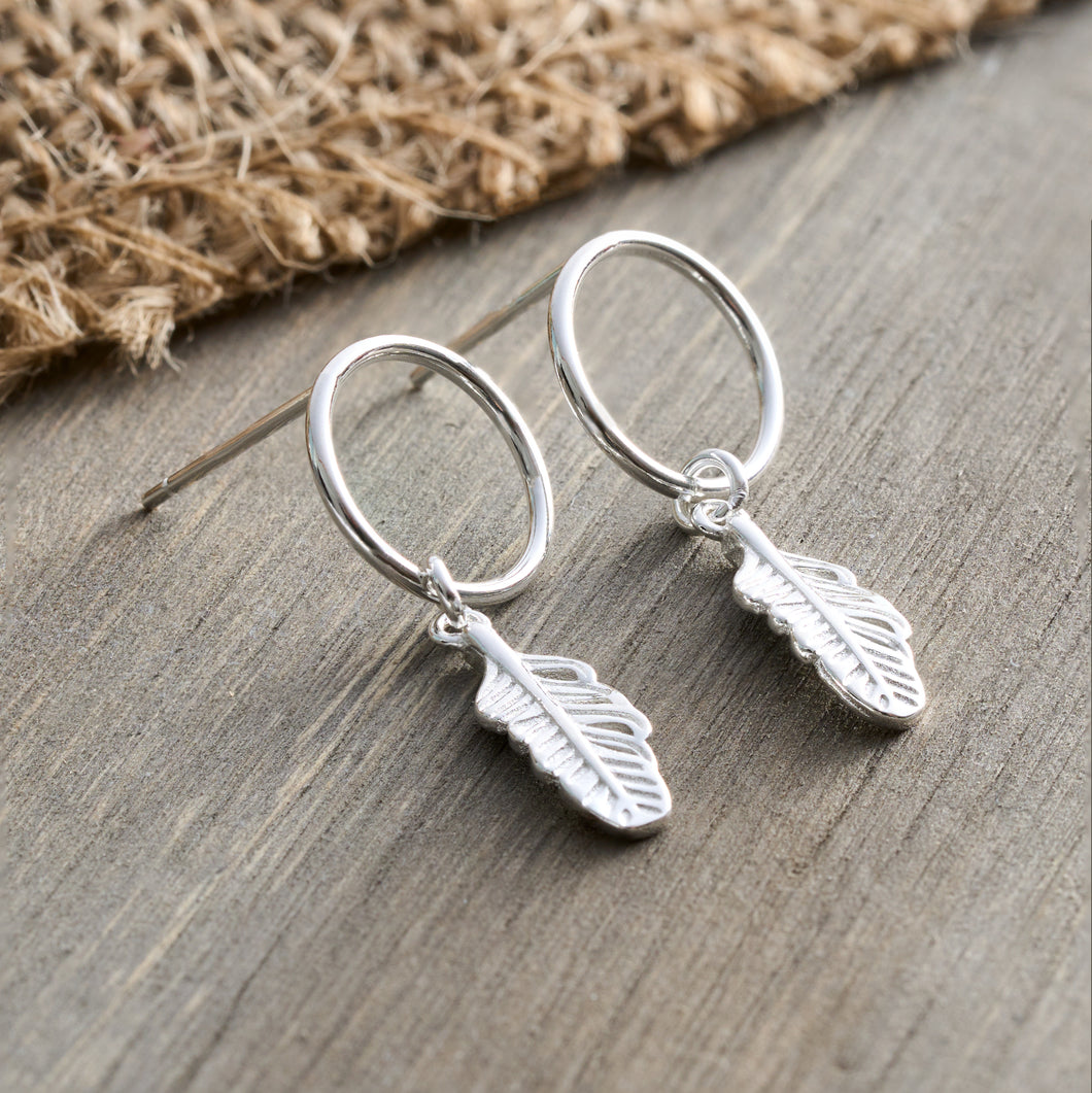 Sterling Silver Circle Feather Studs
