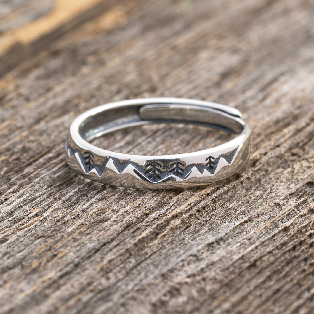 Sterling Silver Mountain Forest Ring