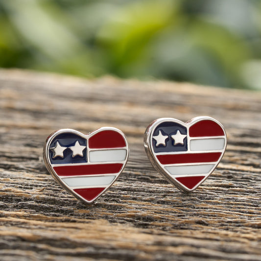 Sterling Silver American Flag Studs
