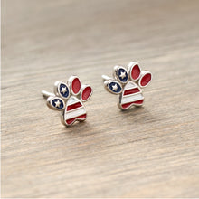 Load image into Gallery viewer, Sterling Silver American Flag Dog Paw Studs