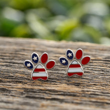 Load image into Gallery viewer, Sterling Silver American Flag Dog Paw Studs