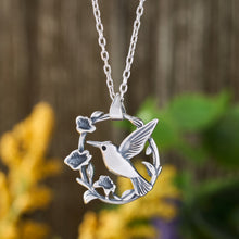 Load image into Gallery viewer, Sterling Silver Hummingbird Flower Necklace