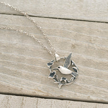 Load image into Gallery viewer, Sterling Silver Hummingbird Flower Necklace