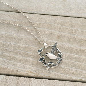 Sterling Silver Hummingbird Flower Necklace