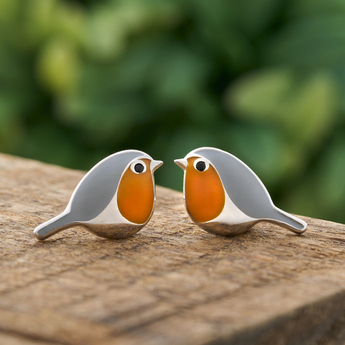 Sterling Silver Robin Studs