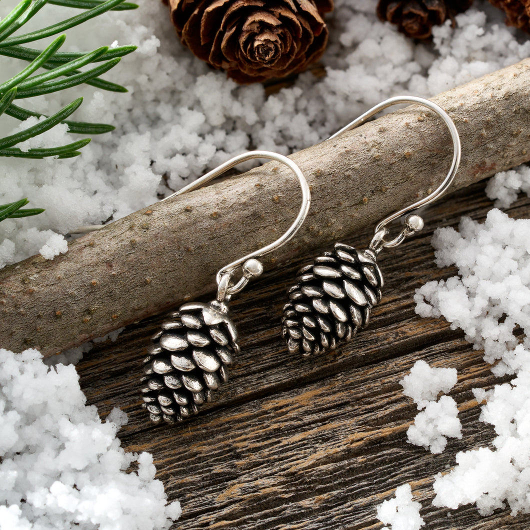 Vintage Pine Cone Earrings with French Hooks