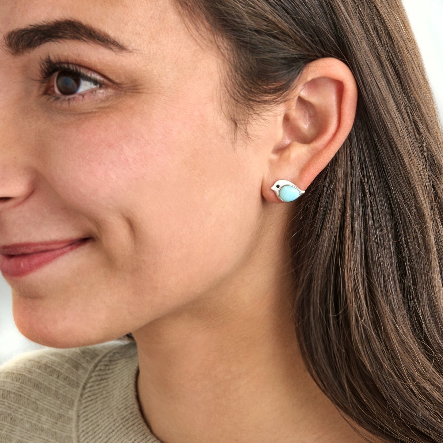 Sterling Silver Larimar Birdie Studs (Large)
