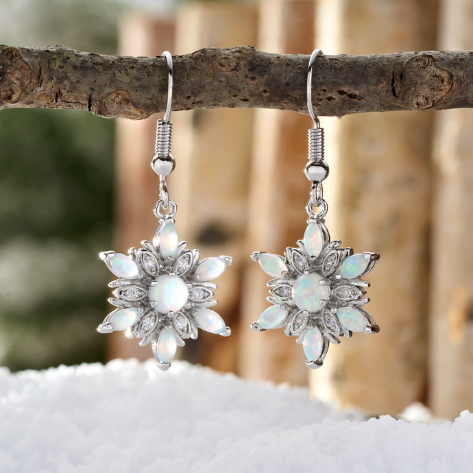 White Opal Snowflake Earrings