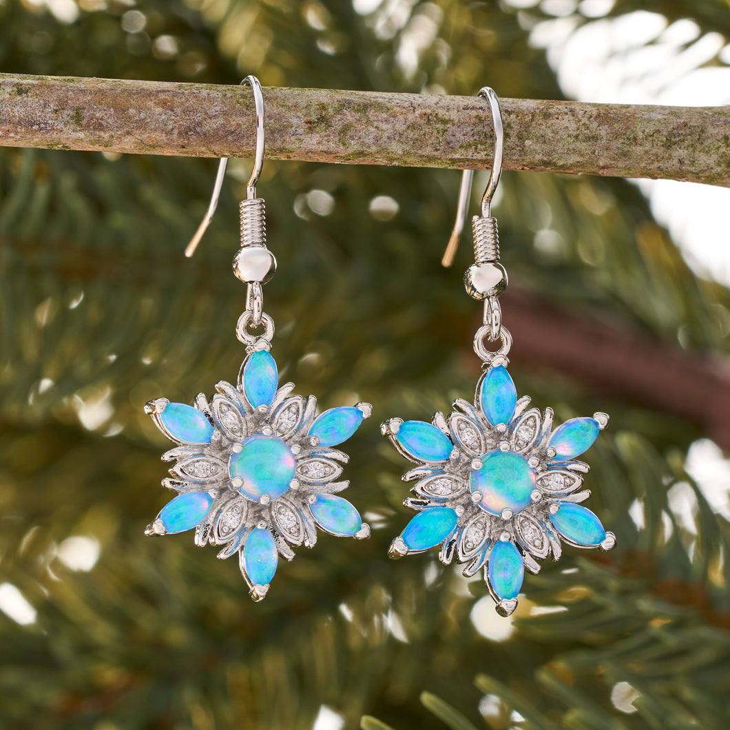 Blue Opal Snowflake Earrings