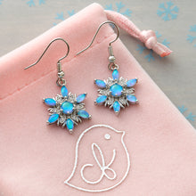 Load image into Gallery viewer, Blue Opal Snowflake Earrings