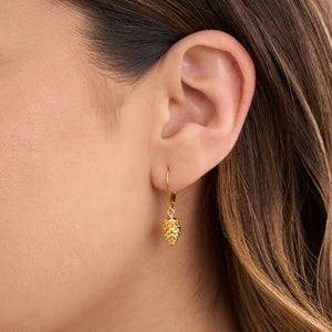 Gold Leverback Pine Cone Earrings