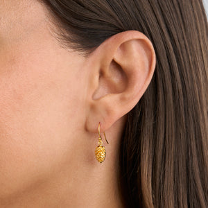 Gold Pine Cone Earrings with French Hooks