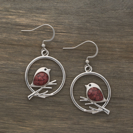 Cinnabar Birdie Branch Earrings