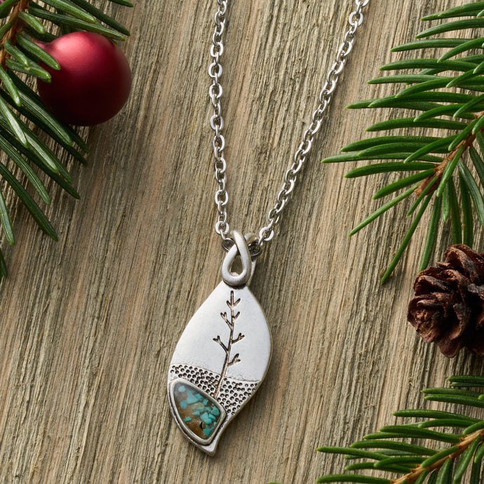 Turquoise Leaf Tree Necklace