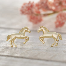 Load image into Gallery viewer, Gold Sterling Silver Galloping Horse Studs