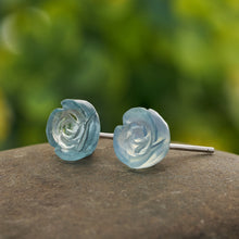 Load image into Gallery viewer, Carved Aquamarine Rose Studs