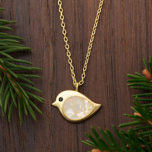 Gold Sterling Silver Mother of Pearl Birdie Necklace