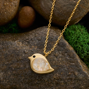 Gold Sterling Silver Mother of Pearl Birdie Necklace