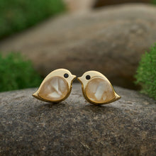 Load image into Gallery viewer, Gold Sterling Silver Mother of Pearl Birdie Studs