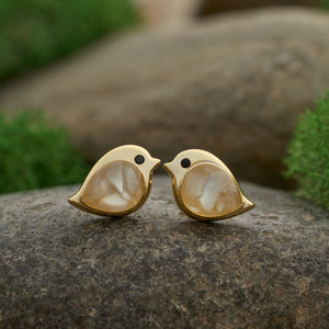 Gold Sterling Silver Mother of Pearl Birdie Studs