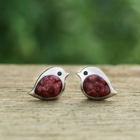 Sterling Silver Cinnabar Birdie Studs
