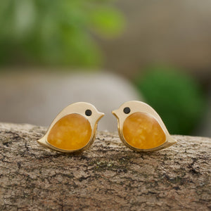 Gold Sterling Silver Yellow Sand Birdie Studs