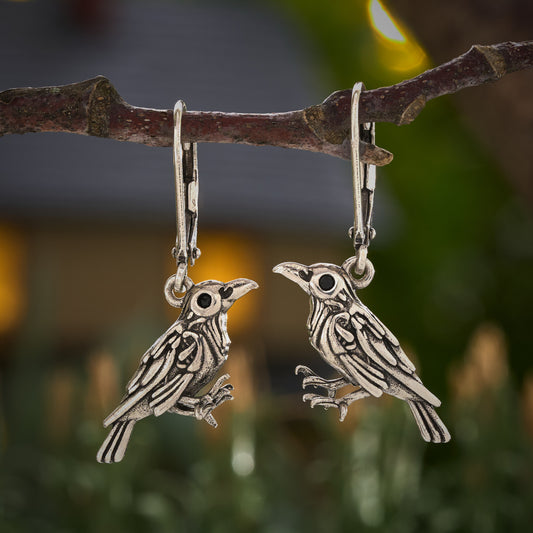 "Nevermore" Raven Leverback Earrings