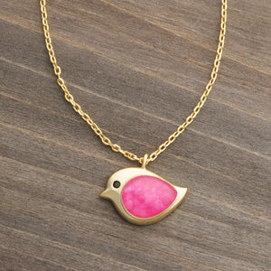 Gold Sterling Silver Pink Sand Birdie Necklace