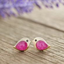 Load image into Gallery viewer, Gold Sterling Silver Pink Sand Birdie Studs