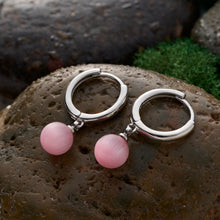 Load image into Gallery viewer, Pink Cat&#39;s Eye Hoop Earrings