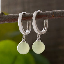 Load image into Gallery viewer, Green Jade Hoop Earrings