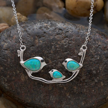 Load image into Gallery viewer, Sterling Silver Triple Green Opal Birdie Branch Necklace