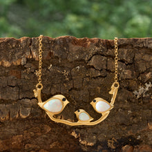 Load image into Gallery viewer, Gold Sterling Silver Triple White Opal Birdie Branch Necklace
