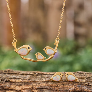 Gold Sterling Silver White Opal Birdie Gift Set