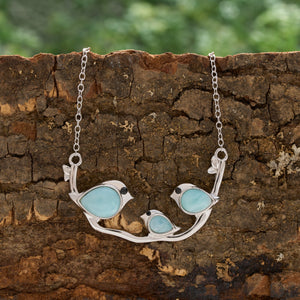 Sterling Silver Triple Larimar Birdie Branch Necklace