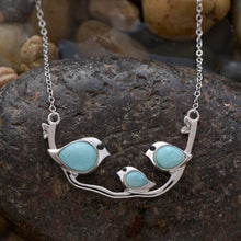 Load image into Gallery viewer, Sterling Silver Triple Larimar Birdie Branch Necklace