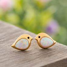 Load image into Gallery viewer, Gold Sterling Silver White Opal Birdie Studs