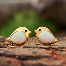 Load image into Gallery viewer, Gold Sterling Silver White Opal Birdie Studs