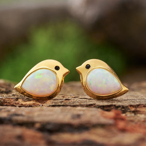 Gold Sterling Silver White Opal Birdie Studs