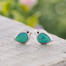 Load image into Gallery viewer, Sterling Silver Green Opal Birdie Studs