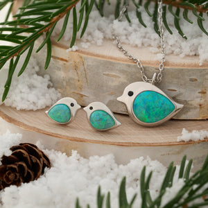 Sterling Silver Green Opal Birdie Gift Set